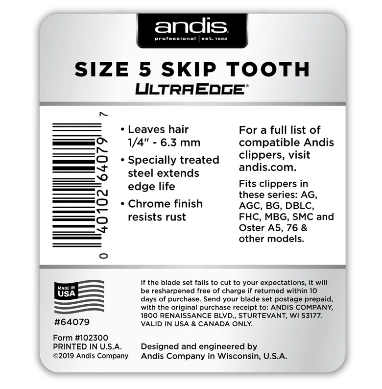 Andis Size 5 Skip Tooth Ultraedge Clipper Blade