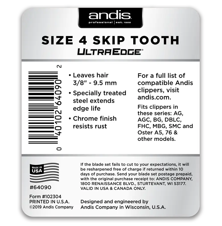 Andis Size 4 Skip Tooth Ultraedge Clipper Blade