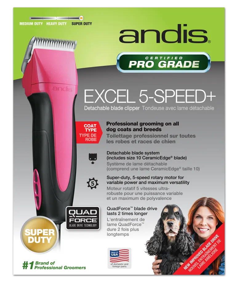 Andis Excel 5-Speed+ Detachable Blade Clipper, Fuschia