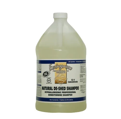 Envirogroom Natural De-Shed Shampoo gallon bottle, hypoallergenic professional conditioning shampoo for dogs and pets.