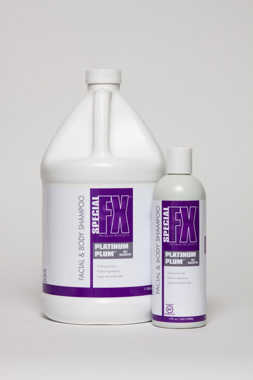 Special FX Platinum Plum Optimizing Shampoo bottle showing sleek purple and silver packaging, designed for hair care.