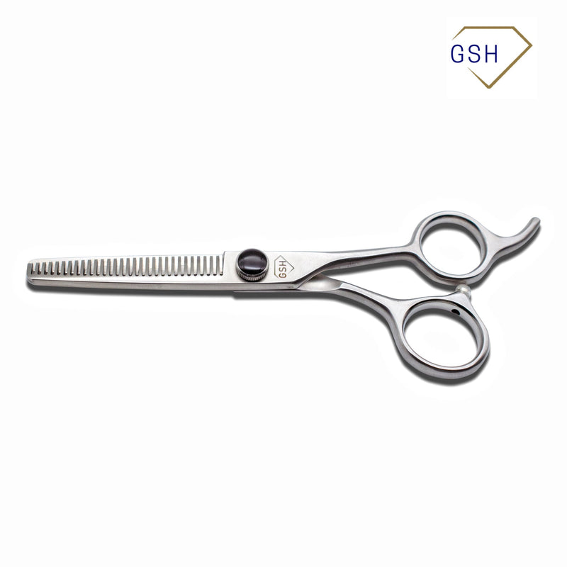 Groomer Supply House GSH Classic 5.5-inch 30-tooth thinner grooming shears with polished blades and ergonomic handles.