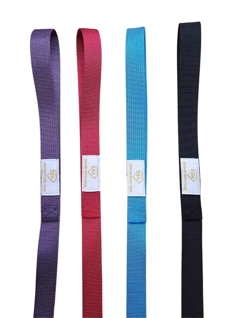 Groomer Supply House kennel leads attached to metal hooks, durable accessories for pet grooming and training.